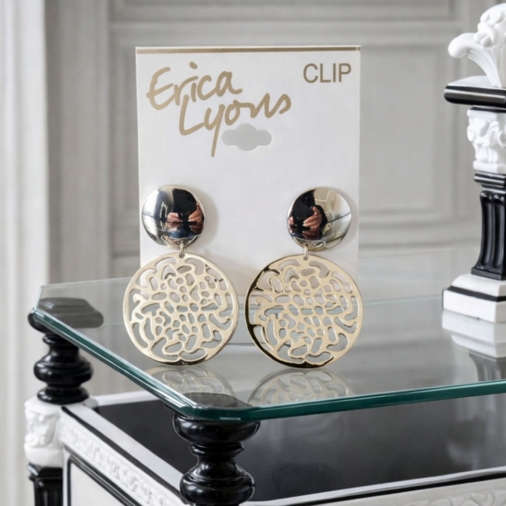 Erica Lyons Silver Round  Clip Earrings New